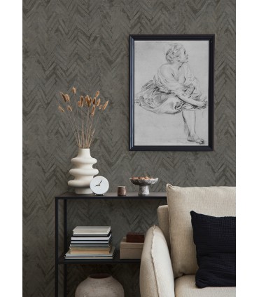 4105-86611 - Amesemi Dark Grey Distressed Herringbone Wallpaper by A Street