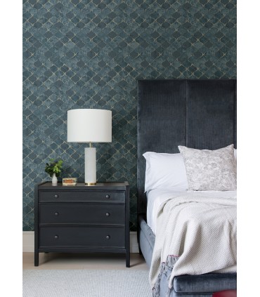 4105-86607 - Pilak Blue Ogee Tile Wallpaper by A Street