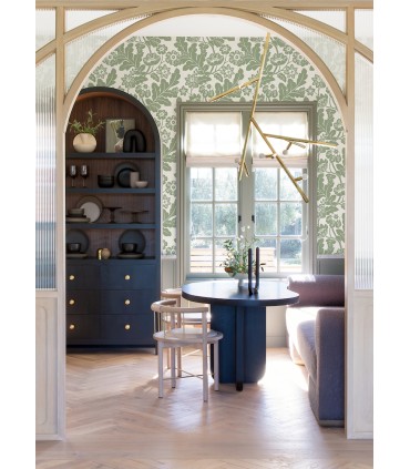 4074-87375 - Augusta Seafoam Flock Damask Wallpaper by A Street