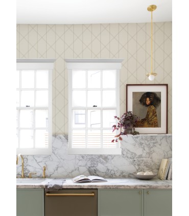 4074-26608 - Walcott Cream Stitched Trellis Wallpaper by A Street