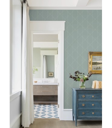 4074-26606 - Walcott Seafoam Stitched Trellis Wallpaper by A Street