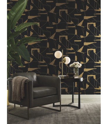 MD7115 - Black & Gold Abstract Geo Wallpaper- Modern Metals 2
