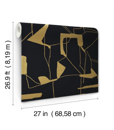 MD7115 - Black & Gold Abstract Geo Wallpaper- Modern Metals 2