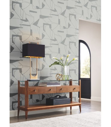 MD7111 - Fog and Silver Abstract Geo Wallpaper- Modern Metals 2