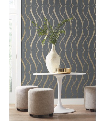 MD7176 - Smoke and Gold Graceful Geo Wallpaper- Modern Metals 2