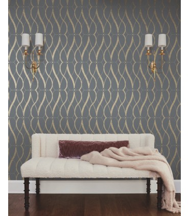 MD7176 - Smoke and Gold Graceful Geo Wallpaper- Modern Metals 2