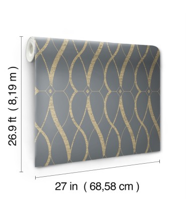 MD7176 - Smoke and Gold Graceful Geo Wallpaper- Modern Metals 2