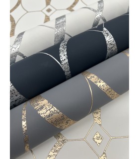 MD7176 - Smoke and Gold Graceful Geo Wallpaper- Modern Metals 2