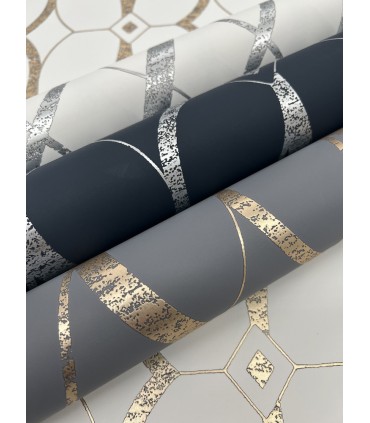 MD7173 - White and Silver Graceful Geo Wallpaper- Modern Metals 2