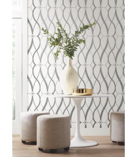 MD7173 - White and Silver Graceful Geo Wallpaper- Modern Metals 2