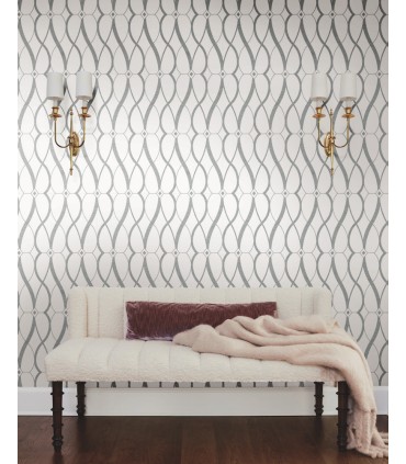 MD7173 - White and Silver Graceful Geo Wallpaper- Modern Metals 2