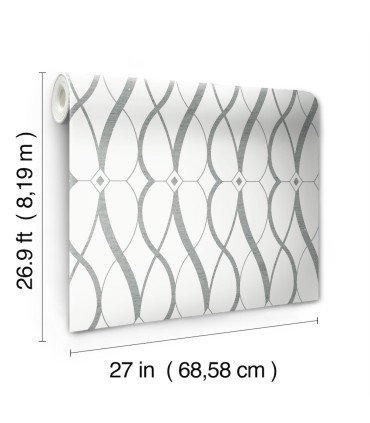MD7173 - White and Silver Graceful Geo Wallpaper- Modern Metals 2