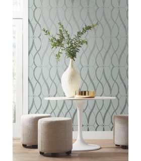 MD7172 - Blue and Silver Graceful Geo Wallpaper- Modern Metals 2