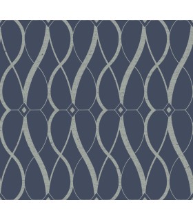 MD7174 - Navy and Silver Graceful Geo Wallpaper- Modern Metals 2