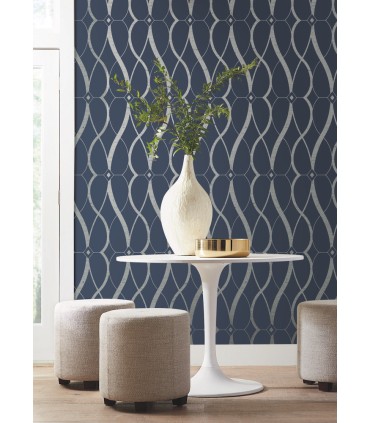 MD7174 - Navy and Silver Graceful Geo Wallpaper- Modern Metals 2