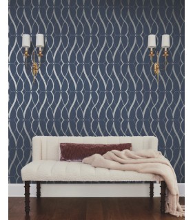 MD7174 - Navy and Silver Graceful Geo Wallpaper- Modern Metals 2