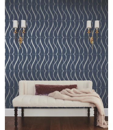 MD7174 - Navy and Silver Graceful Geo Wallpaper- Modern Metals 2