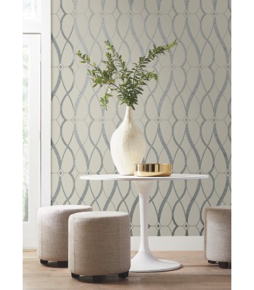 MD7175 - Beige and Silver Graceful Geo Wallpaper- Modern Metals 2