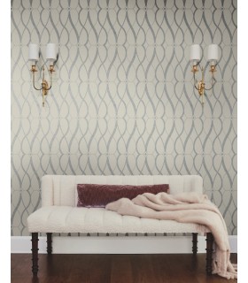 MD7175 - Beige and Silver Graceful Geo Wallpaper- Modern Metals 2