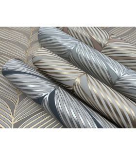 MD7164 - Grey and Gold Luminous Leaves Wallpaper- Modern Metals 2
