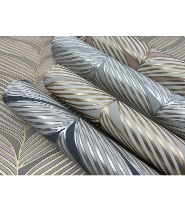MD7164 - Grey and Gold Luminous Leaves Wallpaper- Modern Metals 2