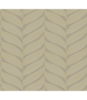 MD7164 - Grey and Gold Luminous Leaves Wallpaper- Modern Metals 2