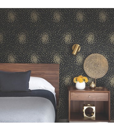 MD7102 - Black & Gold Petite Leaves Wallpaper- Modern Metals 2