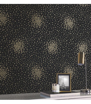 MD7102 - Black & Gold Petite Leaves Wallpaper- Modern Metals 2