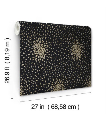 MD7102 - Black & Gold Petite Leaves Wallpaper- Modern Metals 2
