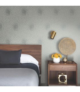 MD7104 - Green and Silver Petite Leaves Wallpaper- Modern Metals 2