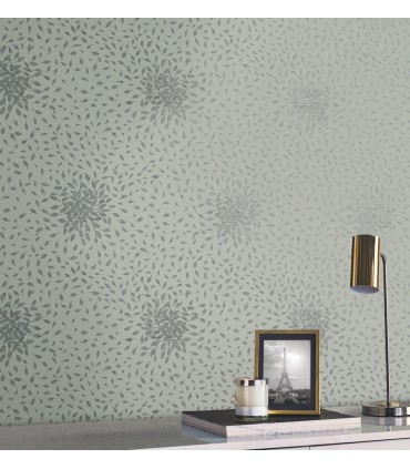 MD7104 - Green and Silver Petite Leaves Wallpaper- Modern Metals 2