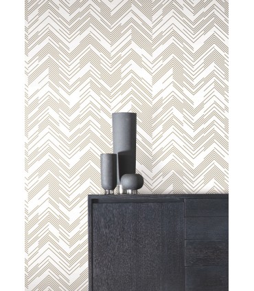MD7222 - White and Gold Polished Chevron Wallpaper- Modern Metals 2