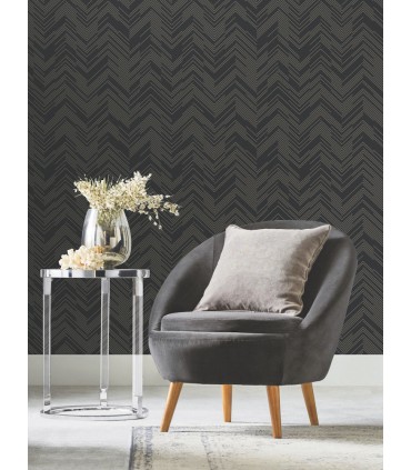 MD7221 - Black and Gold Polished Chevron Wallpaper- Modern Metals 2