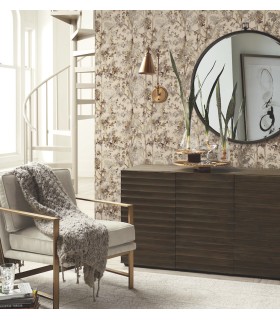 NW3584 - Khaki & Multi Shimmering Foliage Wallpaper-Modern Metals 2