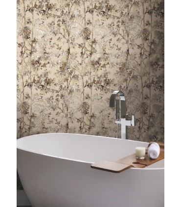 NW3584 - Khaki & Multi Shimmering Foliage Wallpaper-Modern