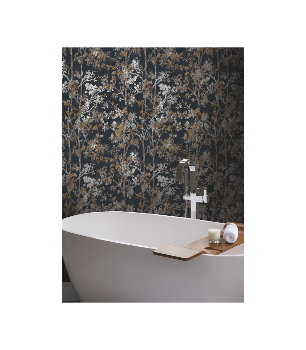 NW3580 - Black & Multi Shimmering Foliage Wallpaper-Modern