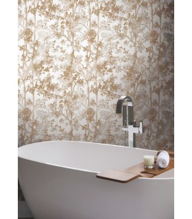 NW3583 - White & Gold Shimmering Foliage Wallpaper-Modern Metals 2