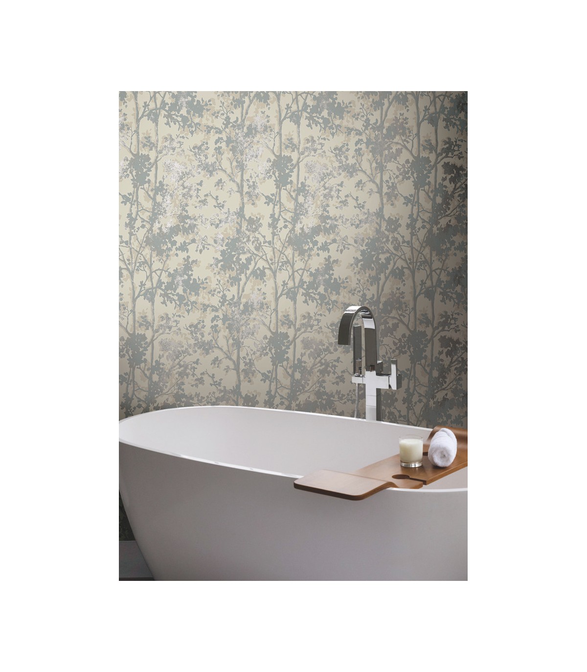 MD7141 - Cream & Silver Shimmering Foliage Wallpaper- Modern
