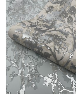 MD7141 - Cream & Silver Shimmering Foliage Wallpaper- Modern Metals 2