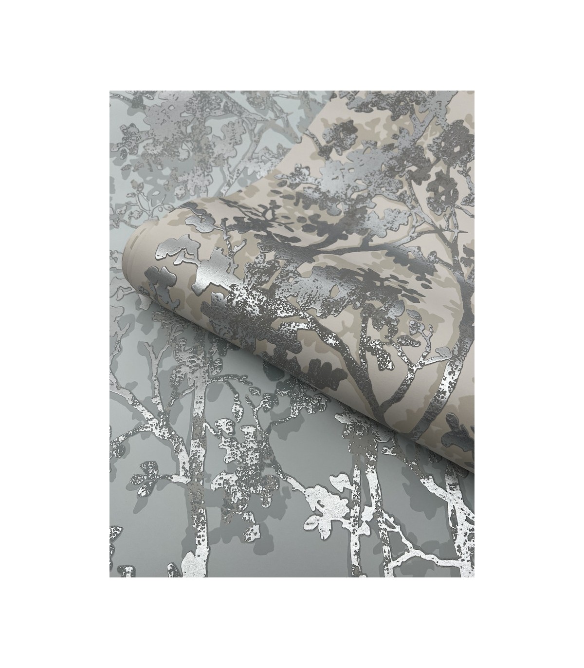 MD7141 - Cream & Silver Shimmering Foliage Wallpaper- Modern