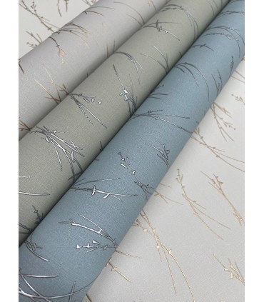 MD7193 - Blue and Silver Sprigs Wallpaper- Modern Metals 2