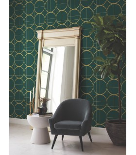 MD7203 - Emerald and Gold Sun Circles Wallpaper- Modern Metals 2
