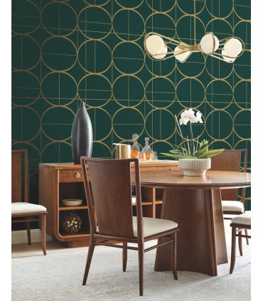 MD7203 - Emerald and Gold Sun Circles Wallpaper- Modern Metals 2