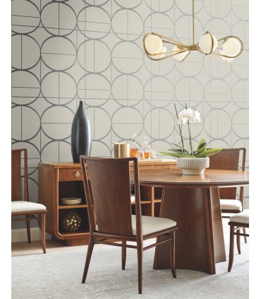 MD7201 - Taupe and Silver Sun Circles Wallpaper- Modern Metals 2