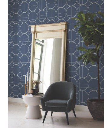 MD7204 - Blue and Silver Sun Circles Wallpaper- Modern Metals 2