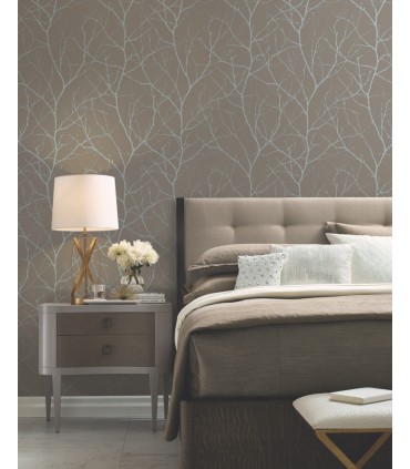 MD7121 - Mocha and Silver Trees Silhouette Wallpaper- Modern Metals 2