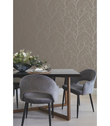 MD7121 - Mocha and Silver Trees Silhouette Wallpaper- Modern Metals 2