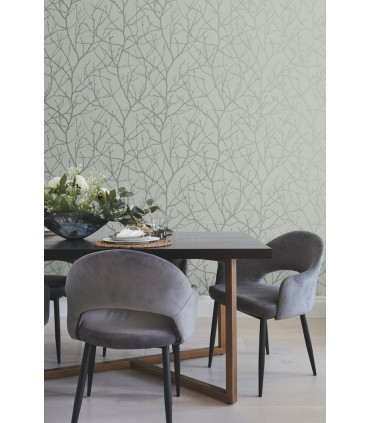 MD7124 - Green and Silver Trees Silhouette Wallpaper- Modern Metals 2