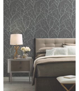 MD7125 - Charcoal and Silver Trees Silhouette Wallpaper- Modern Metals 2