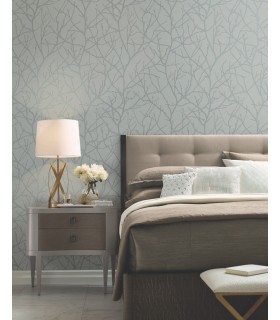 MD7123 - Blue and Silver Trees Silhouette Wallpaper- Modern Metals 2